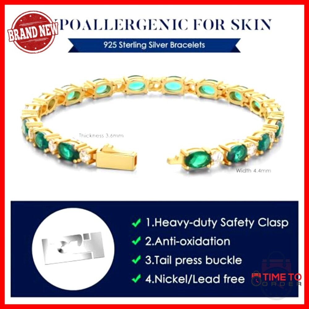 14K Gold Plated Sterling Silver Tennis Bracelet, 6.5-7 Inch, Birthstone Gift - Picture 2 of 7